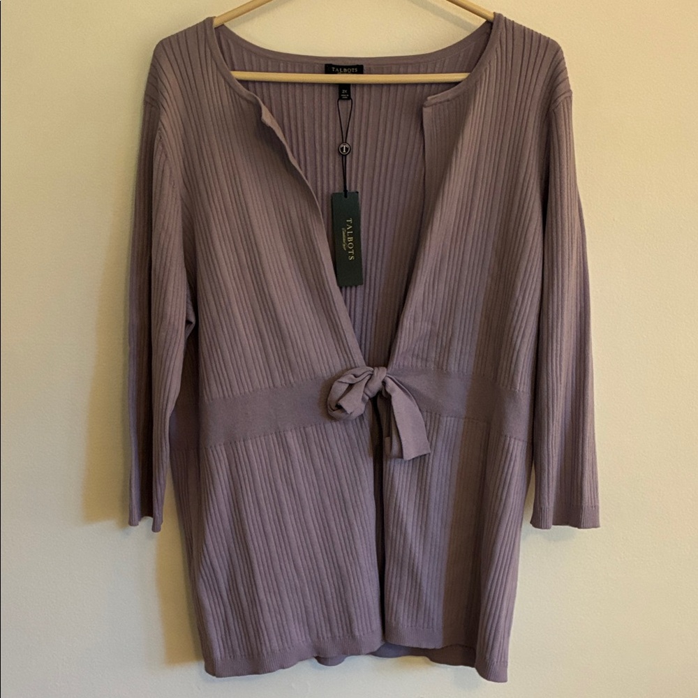 Talbots Lavender Ribbed Tie-Front Cardigan, sz 2X, NWT